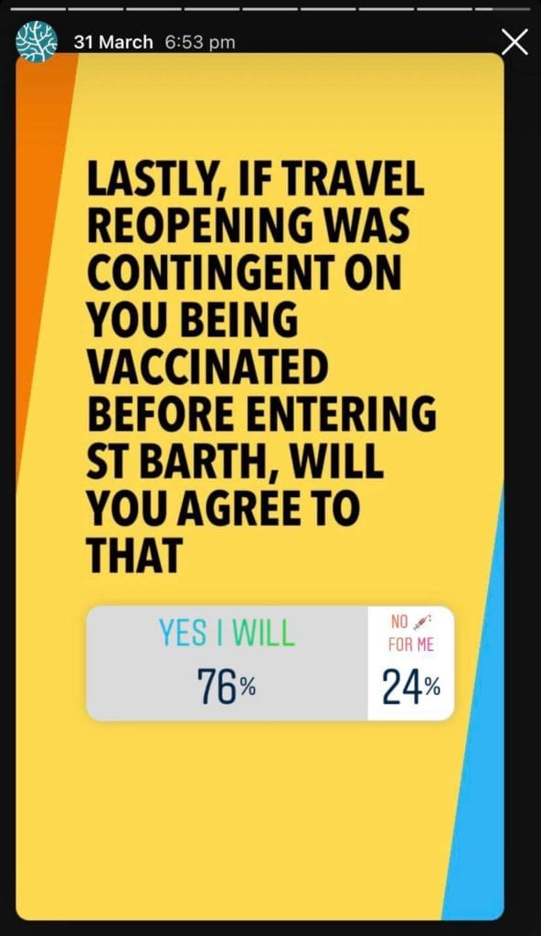 How does our Instagram community feel about St Barth travel restrictions? 5 are travelers open to vaccination before visiting st barth