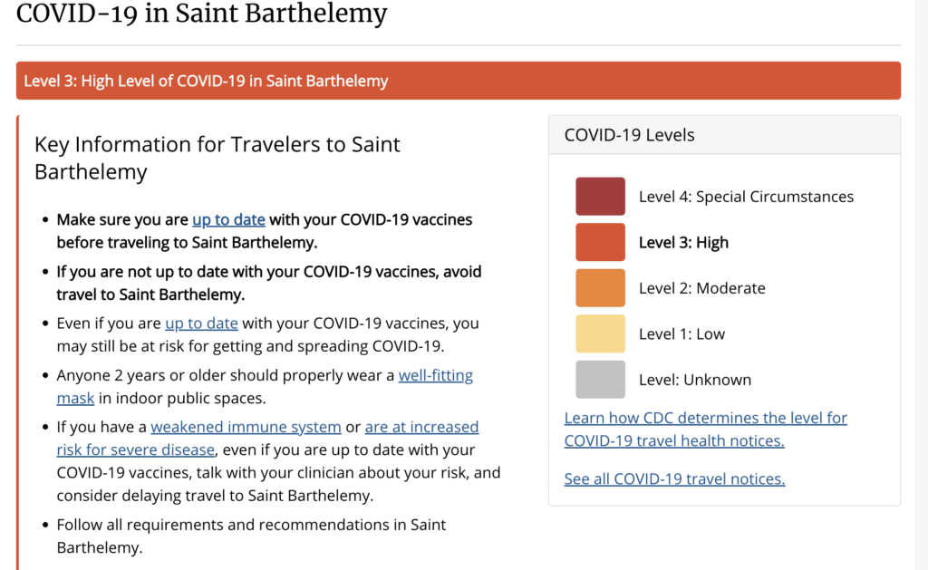 CDC travel information - COVID-19 in Saint BarthÃ©lemy / St Barths